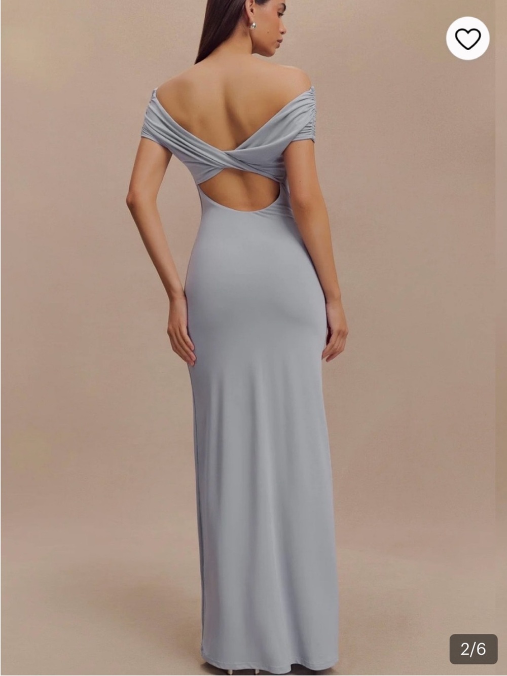 Meshki Imogen Off-Shoulder Slinky Maxi Dress- Dusty Blue - Picture 3 of 4